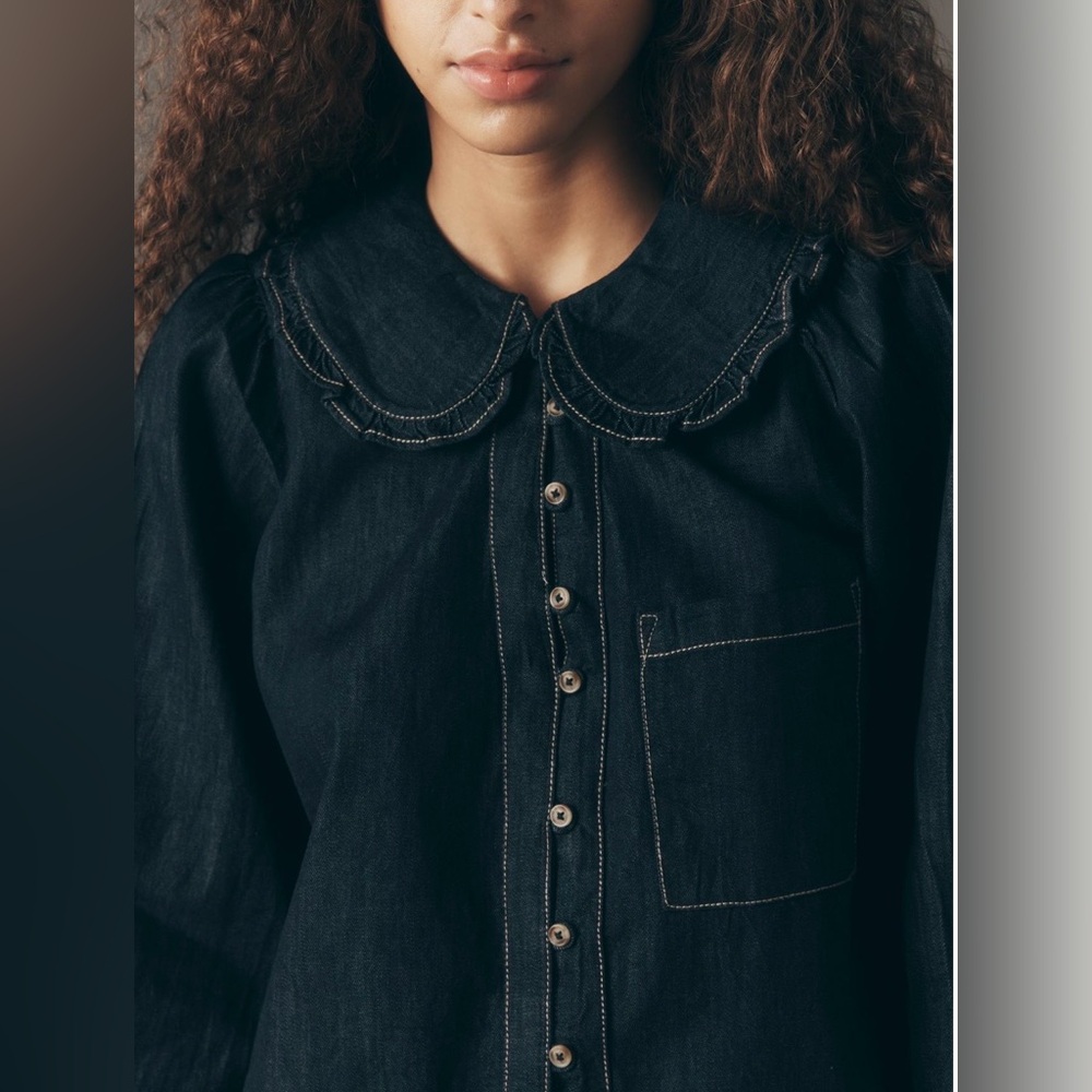 NWT Anthropologie Pilcro Keira Denim Long Sleeved Blouse Size M - Picture 2 of 8